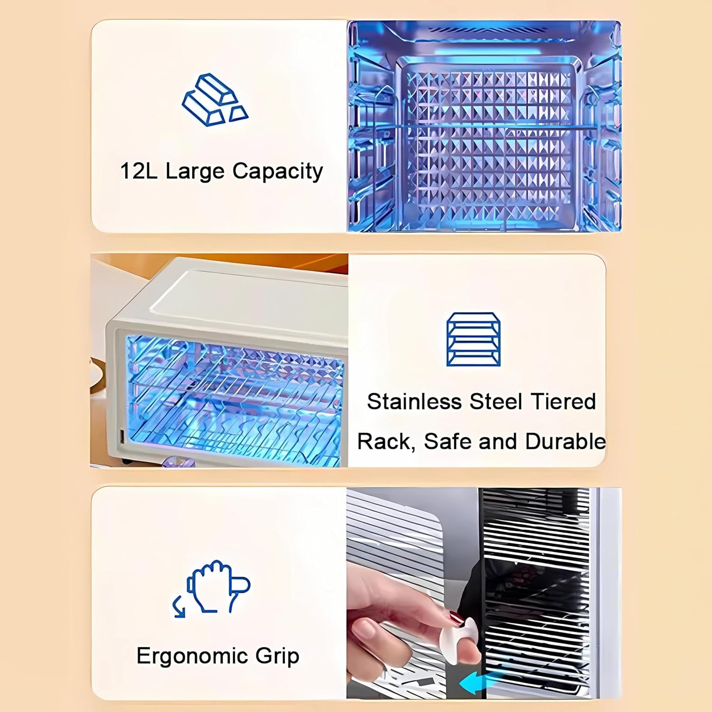 Dual Lamp UV Cabinet, 12L Storage with Stainless Steel Trays for Salon & Home Use, UV + Ozone Cleaning Organizer Large Capacity for Home Use, Barbers, Beauty Salons, and Spas