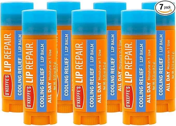 O'Keeffe's Cooling Relief Lip Repair Lip Balm for Dry, Cracked Lips, Stick, (Pack of 7)
