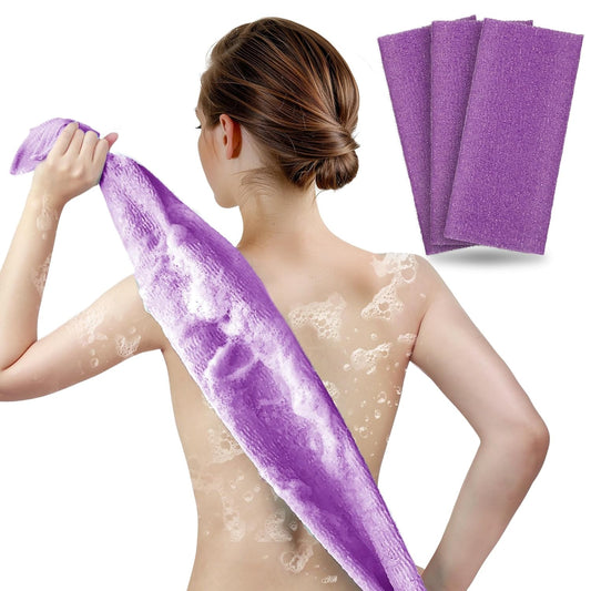 Exfoliating Towel for Body, Back, & Legs (3-Pack) | ARCH&M Korean Bath Scrub & Japanese Washcloth for Ingrown Hairs & Smooth Skin (Purple x 3)