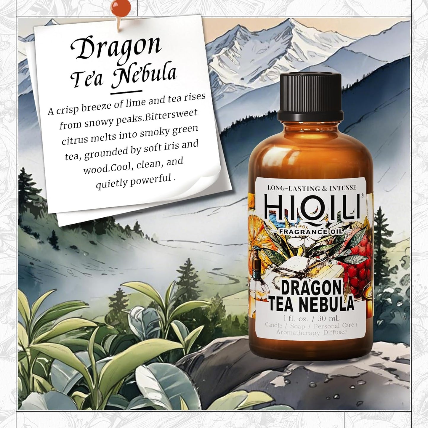 HIQILI Dragon Tea Nebula Fragrance Oil for Candle & Perfume Making, Hotel Scents for Essential Oil Diffuser, Room Spray, Thé Yulong - 1 Fl Oz