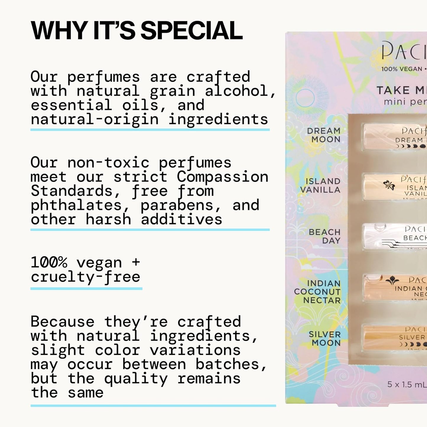 Pacifica Beauty, Take Me There Spray Perfume Trial Set, 5 Scents, Fragrance Sampler Gift Set, Natural & Essential Oils, Clean, Vegan & Cruelty Free