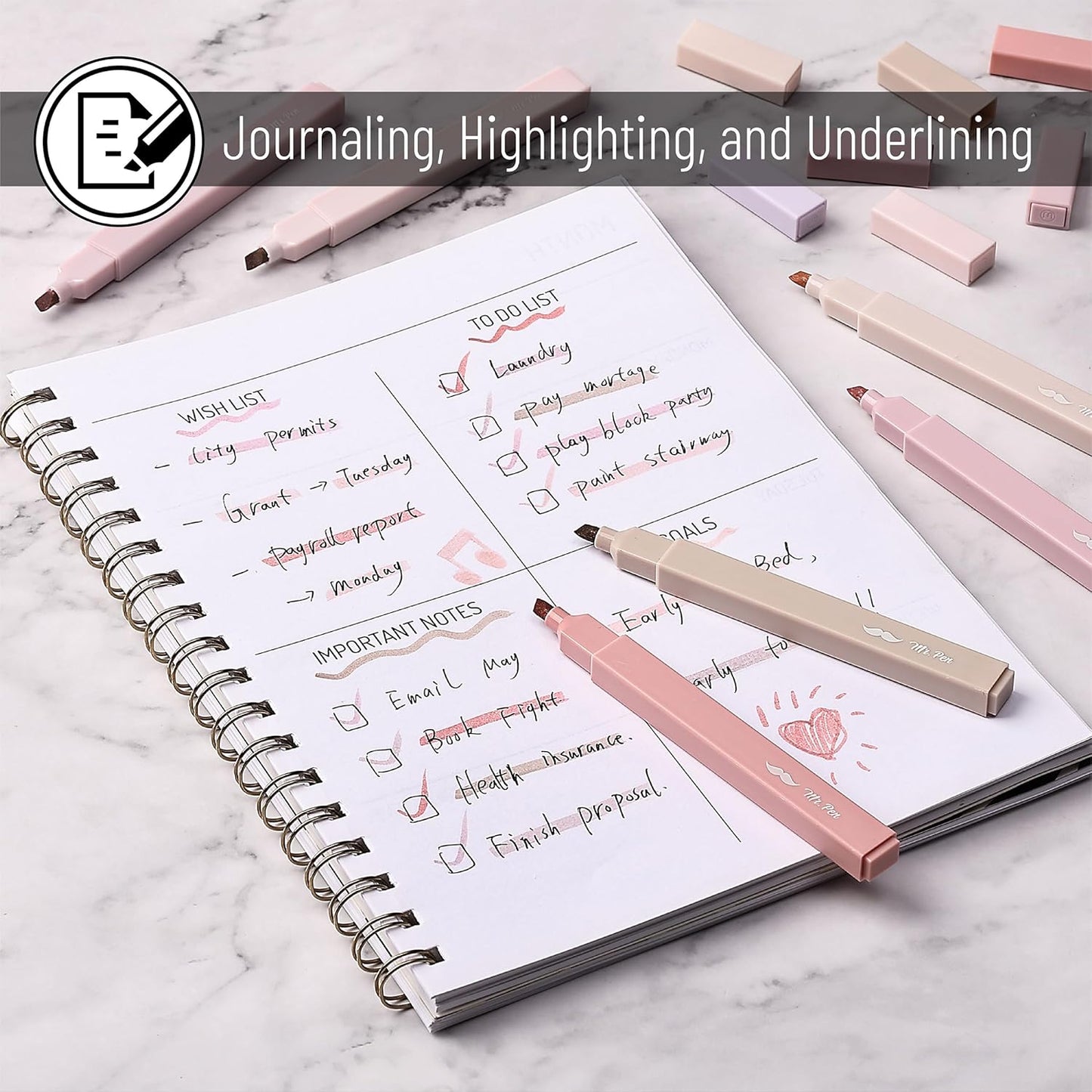 Mr. Pen- Aesthetic Highlighters, 8 pcs, Chisel Tip, Vintage Colors, No Bleed Bible Highlighter Pastel, Highlighters Assorted Colors