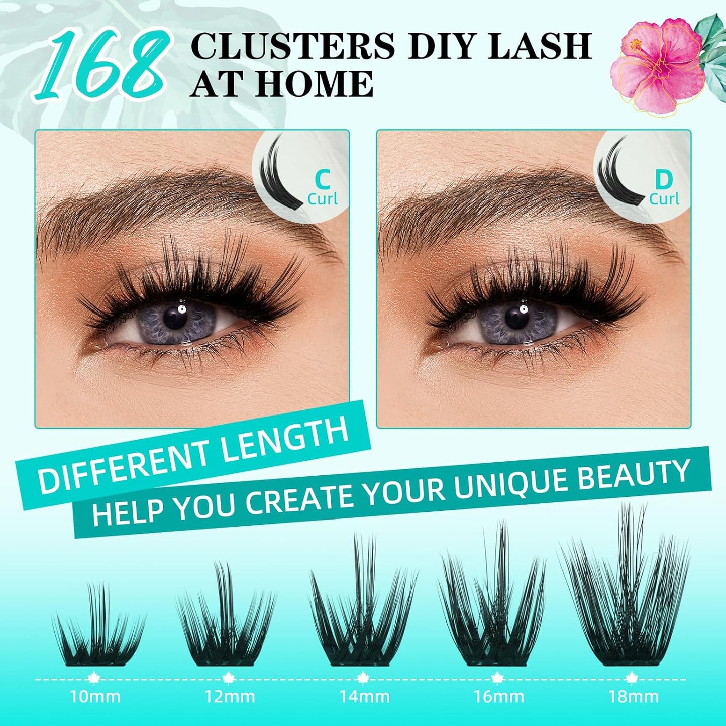 Lash Clusters Wet Look 168Pcs Eyelash Cluster Ultra-Thin Lash Band Eyelashes Extensions Spiky Anime Wide Span Lashes(Orchid,C-Mix10-18mm)