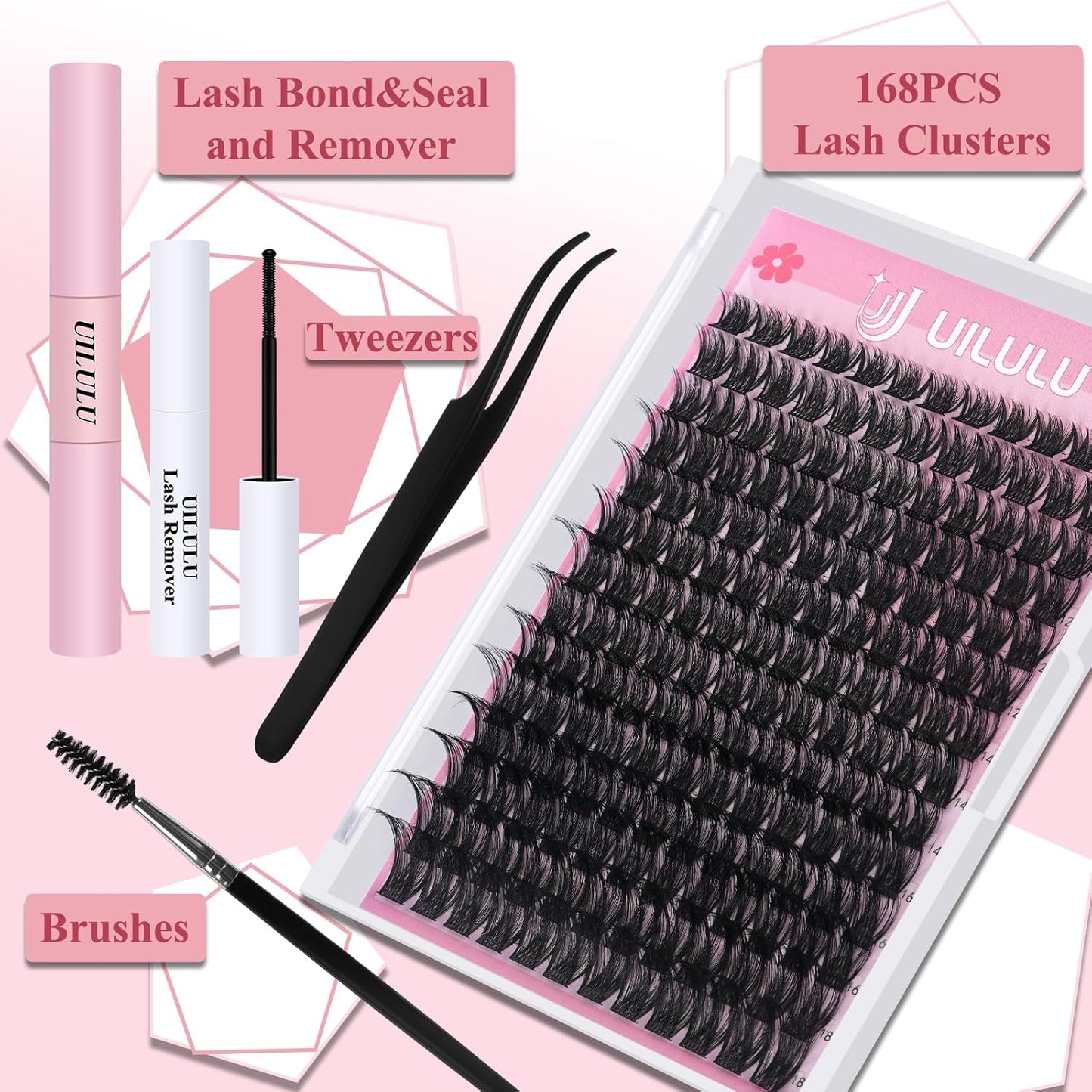 Lash Clusters kit 8-18mm DIY Lash Extension Kit 168 Natural Lash Clusters 0.07D D Curl Wispy Individual Eyelash Clusters False Lashes Eye Lash Extension Lash Kits