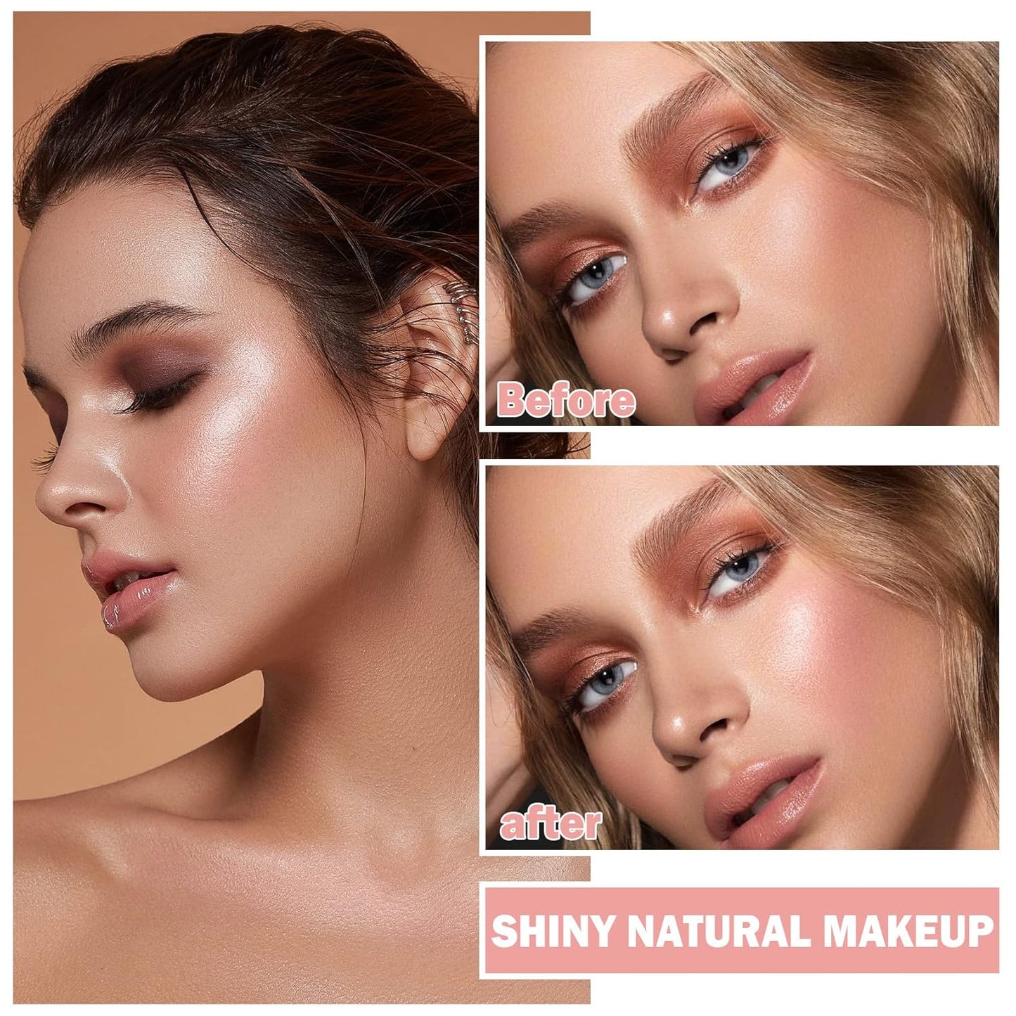 Face Pink Blush Highlighter Makeup Palette Shimmer Contour Waterproof Long-Lasting, Brightens Face Contour Illuminator Highlighters Blush Makeup Palette - 03 Fairy Powder