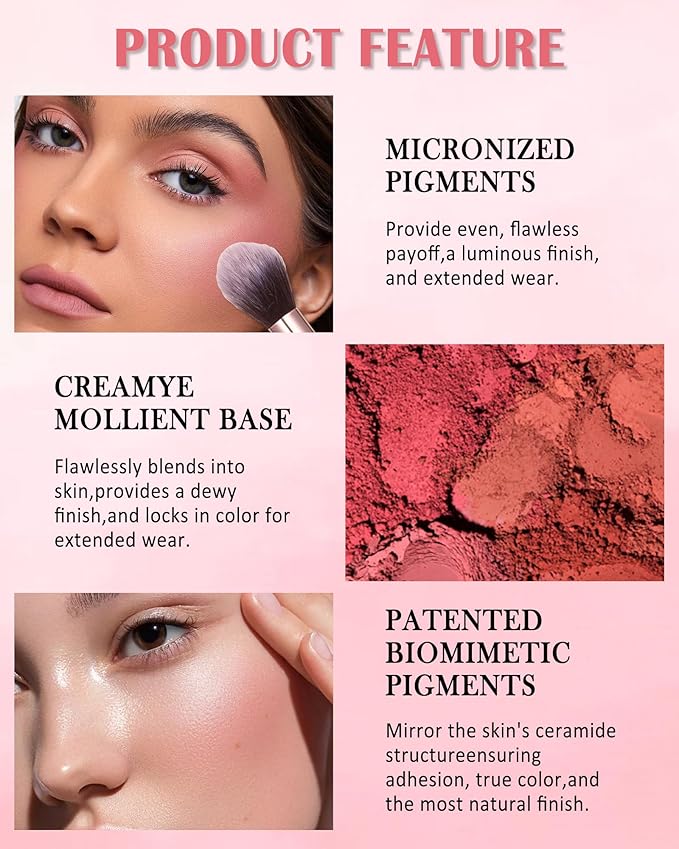 Matte Rose Face Blush Palette Kit with Brush-6 Colors Pink Purple Silky Mineral Blendable Blusher Contour Powder for Cheeks,Longlasting Facial Eyeshadow Beauty Cosmetic Makeup Gift for Women-Set 01