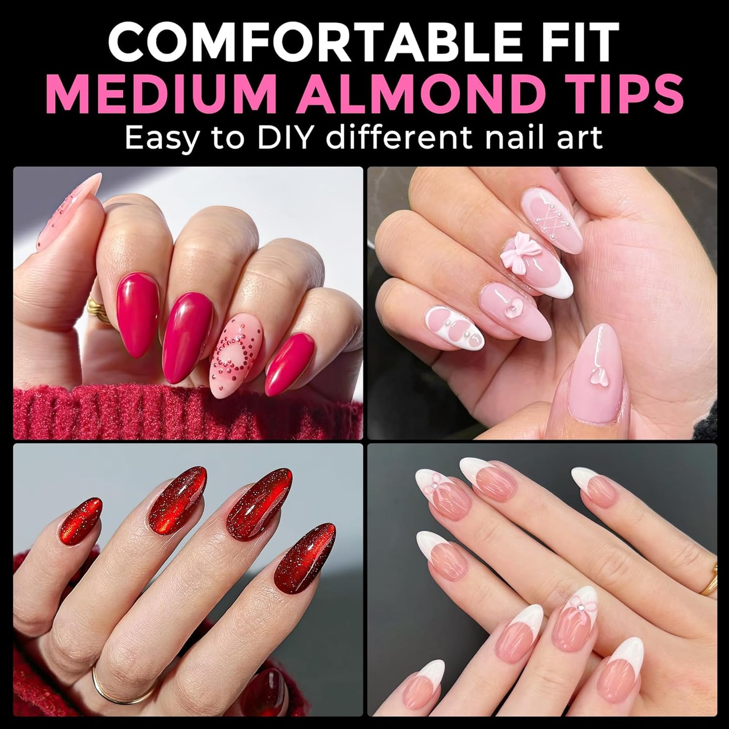 UNA GELLA Almond Nail Tips 216pcs Medium Almond Press on Nails Pre-shape Gel Fake Nails for Full Cover Acrylic French False Nails For Nail Extension, DIY Salon 12 Sizes Gelly Tips