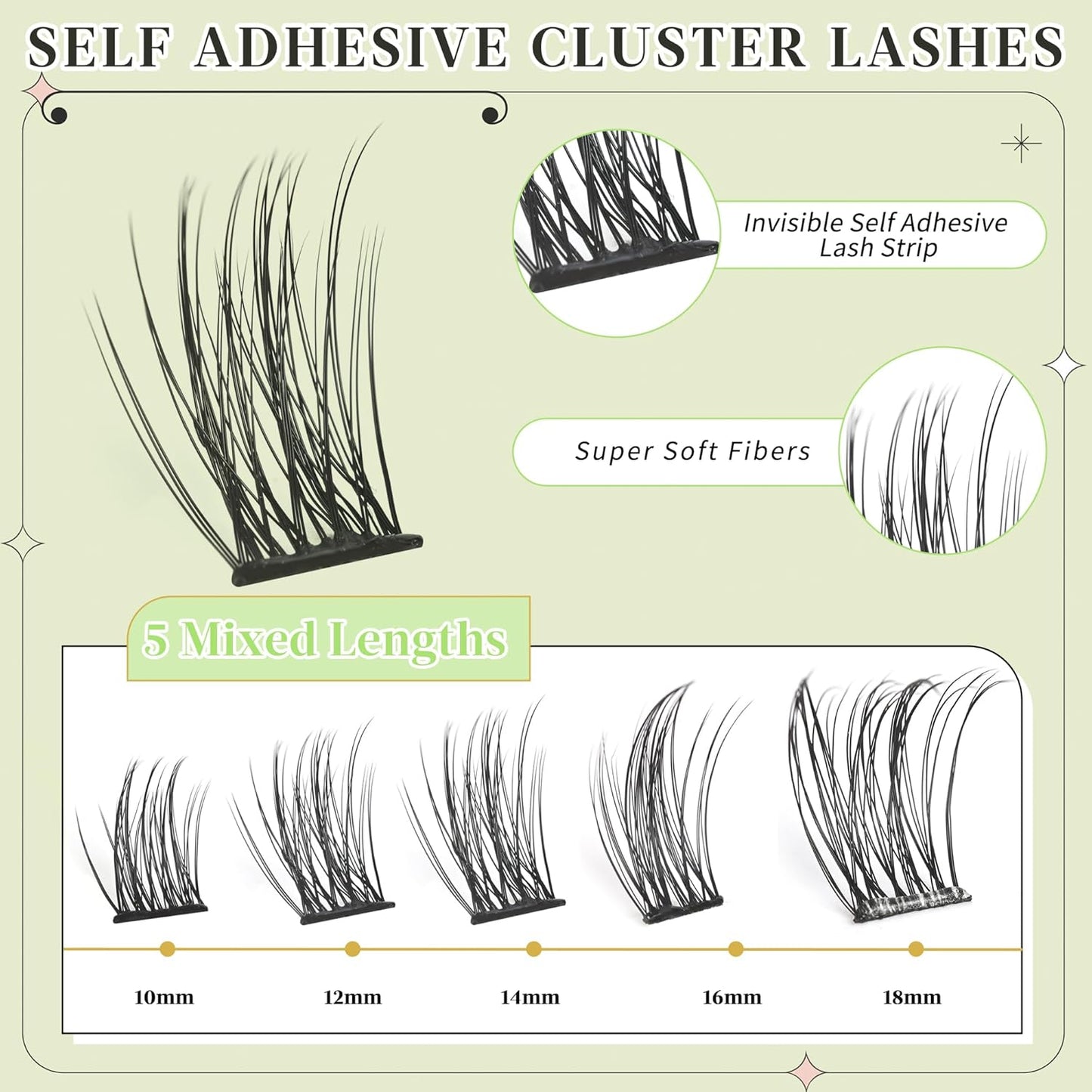 Self Adhesive Eyelash Clusters Press On Lashes, Self Adhesive Eyelashes No Glue Needed Lash Extension Reusable Wispy DIY Eyelash Extensions D curl Pre Glued Cluster Lashes 10-18mm(Y02 72Pcs)