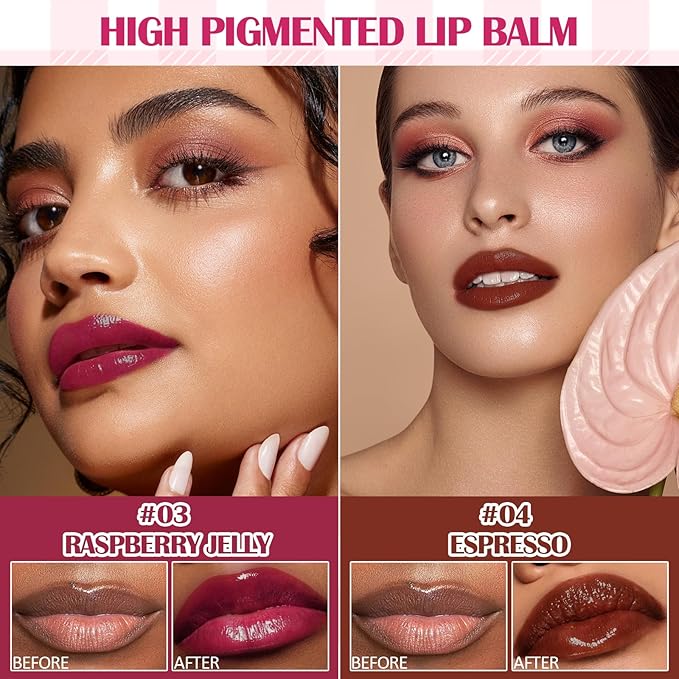 DAGEDA 3Colors Lip Glowy Balm Set, Hydrating Lip Balm Shine Lip Glow Oil, Clear Plumping Lip Gloss Tinted Jelly Balm, Natural Lip Care Makeup Glossy Lip Moisturizer for Dry Cracked Lips(B)