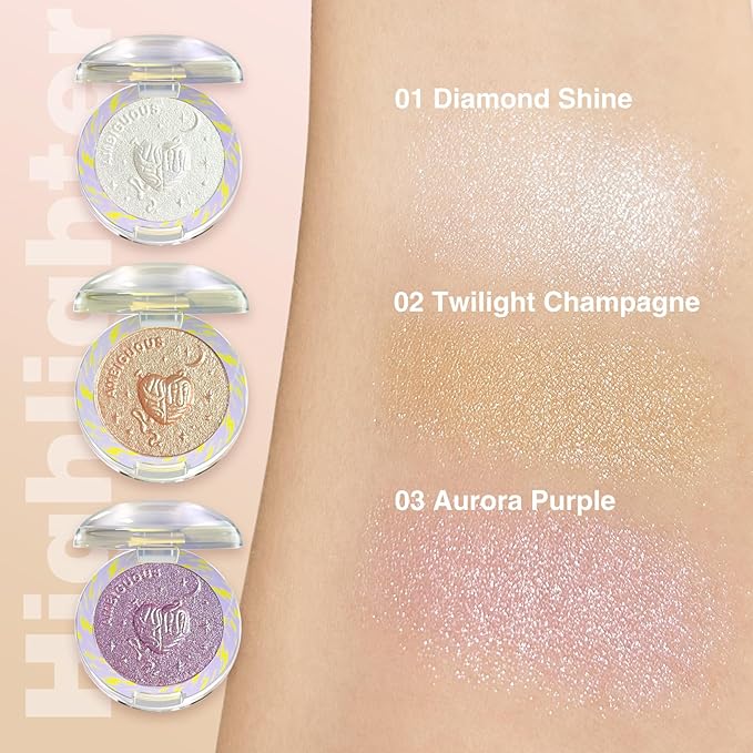 Glitter Sparkly Face Highlighter Makeup Palette Shimmer Radiant Glow Illuminator Iluminadores Palette 6g (02 Twilight Champagne)