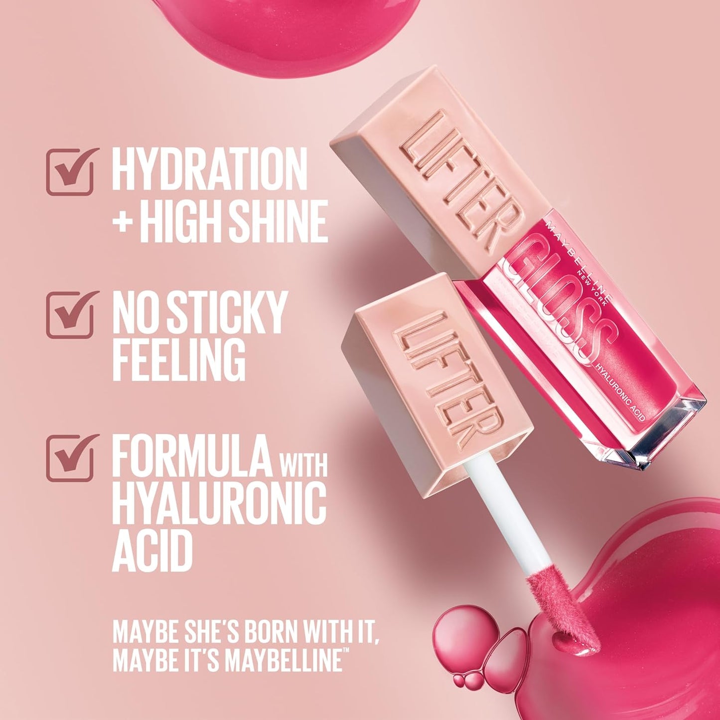 Maybelline Lifter Gloss, Hydrating Lip Gloss with Hyaluronic Acid, High Shine for Plumper Looking Lips, Heat, Raspberry Neutral, 0.18 Ounce (Pack of 2)