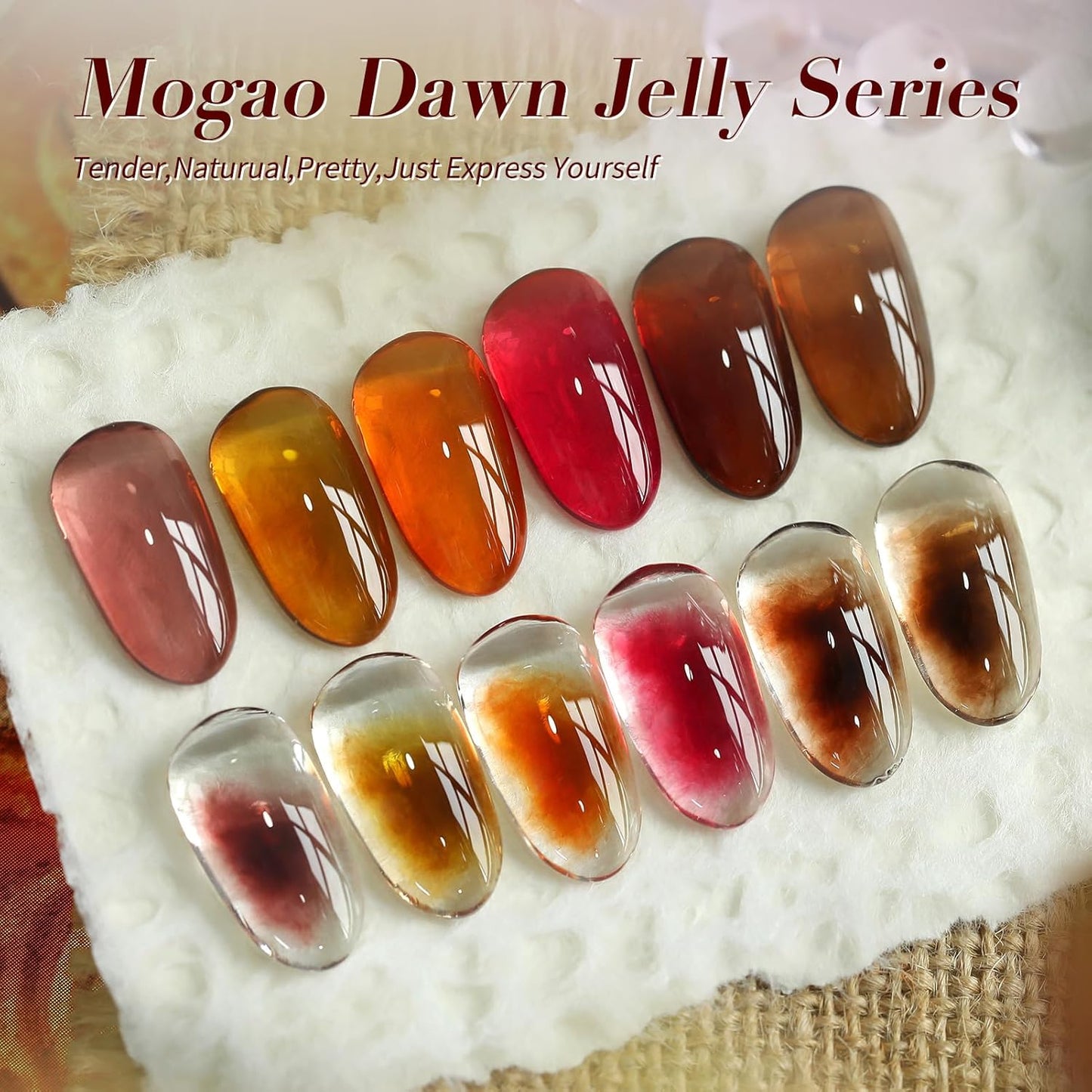 Born Pretty Fall Winter Jelly Gel Nail Polish Amber Crystal Transparent Brown Orange Red Gel Polish Nail Art Manicure DIY at Home and Salon 6PCS 7ML