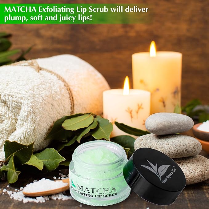 Exfoliating Green Tea Matcha Sugar Lip Scrub, Hydrating Treatment for Dry, Chapped & Cracked Lips, Best Peeling Solution For Plump, Younger Looking Lips, Lip Polish