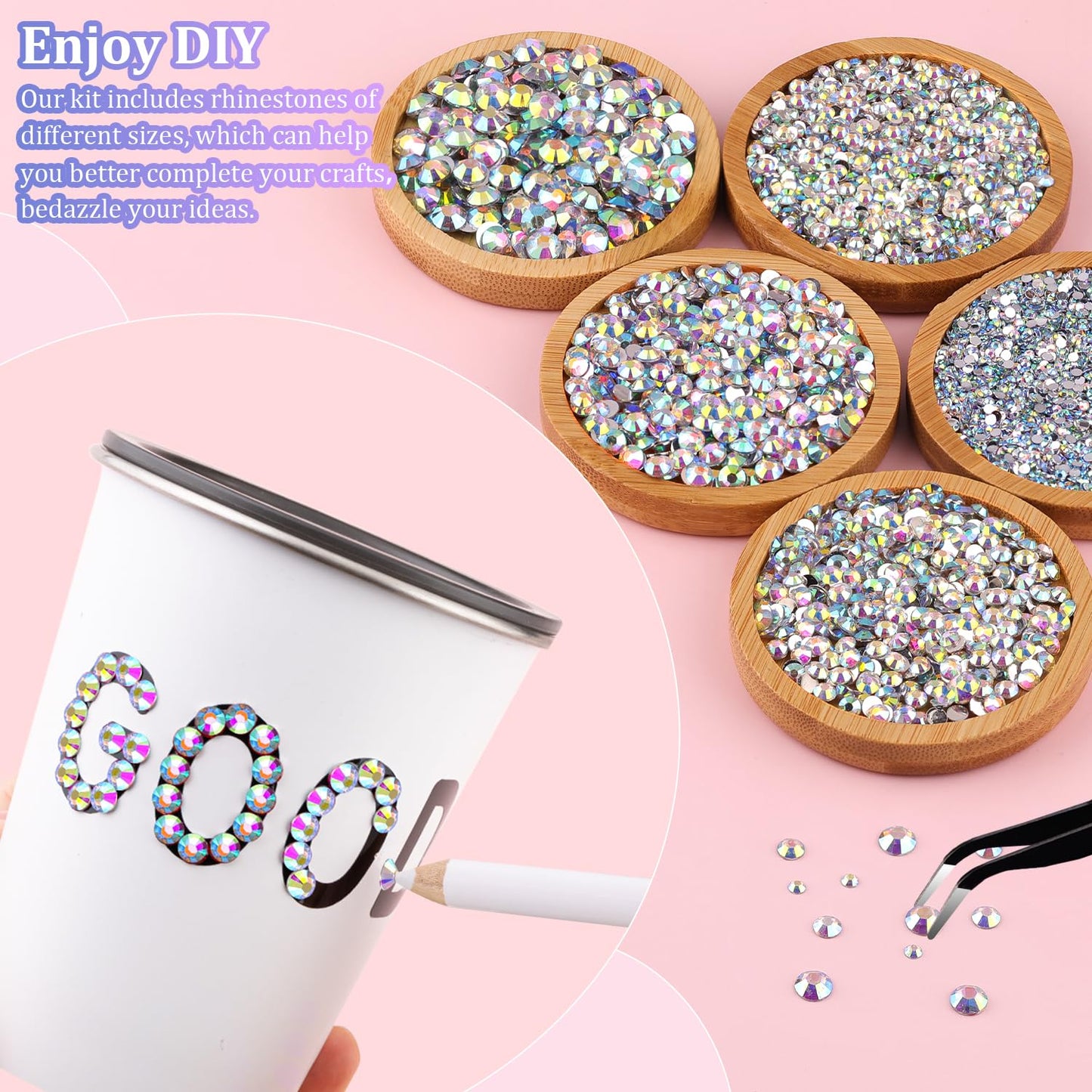 30000Pcs AB Rhinestones for Bedazzling with B7000 Jewelry Glue, Bedazzler Kit Flatback Gems, Resin Rhinestones for Crafting Crafts Clothing Shoes Fabric Nail Art Assorted Size 2/3/4/5/6mm