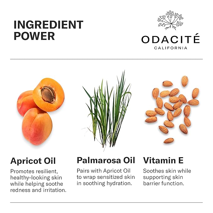 Odacité Anti Aging Serum Concentrate with Apricot and Palmarosa - For Fragile Capillaries - Ultra-Soothing Facial Serum for Fragile Skin, Redness & Healthy Looking Skin - 0.17 Fl. Oz