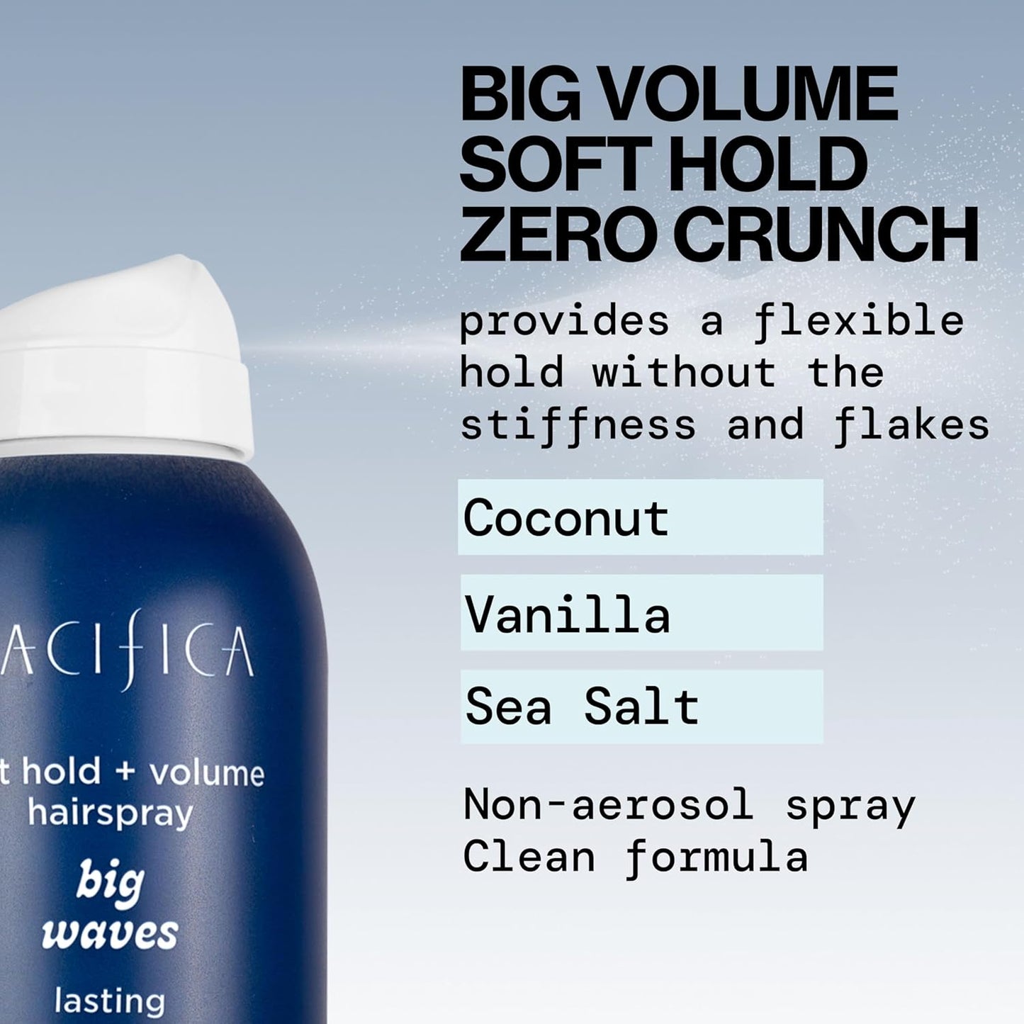 Pacifica Beauty Big Waves Coconut, Vanilla & Sea Salt Hairspray, Controls Frizz & Adds Volume, Designed for Wavy Hair, Vegan & Cruelty-Free, 6 Fl Oz