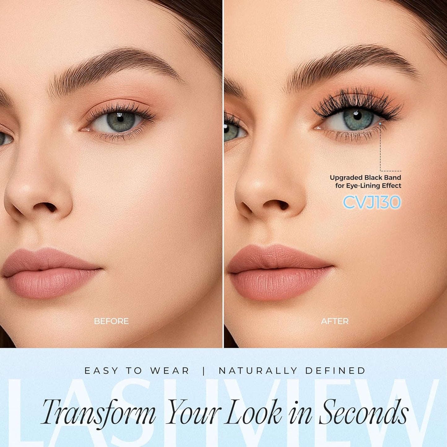 LASHVIEW Self Adhesive Eyelashes 5 Pairs Cat Eye Wispy Self-adhesive False Lashes Reusable Natural Look Press On Lashes No Glue Need Eyelashes with Replacement Adhesive Strips (CV130)