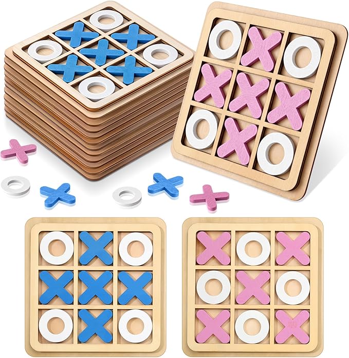 Libima 12 Pcs Wooden Tic Tac Toe Game Mini Family Board Games Classical Puzzle Chess Tabletop Teaches Strategy & Focus, Gifts for Halloween/Road Trip/Travel/Christmas Strategy Toys(Bright Color)