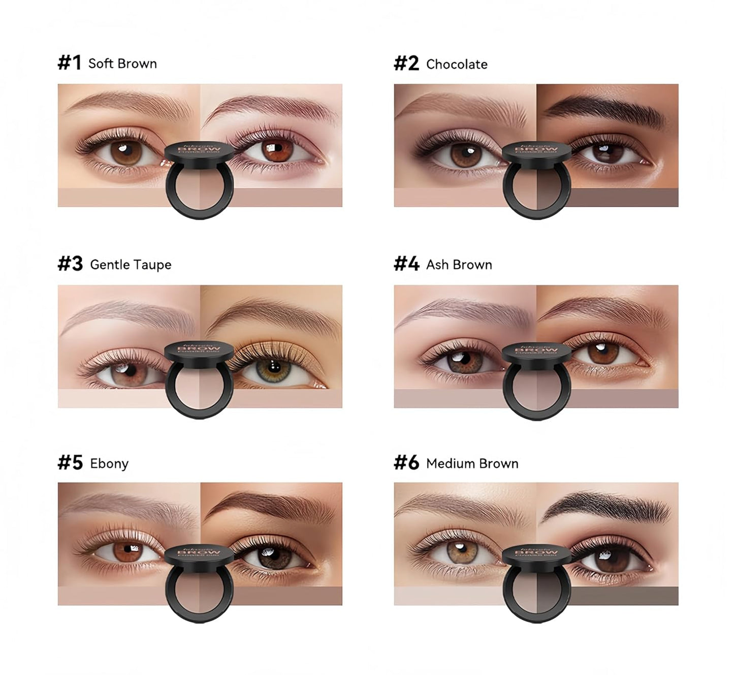 MAEPEOR Brow Powder Duo 6 Colors Natural Smooth Eyebrow Powder Professional Brow Contour Palette for Filler Defined & Sculpt (02 Chocolate)