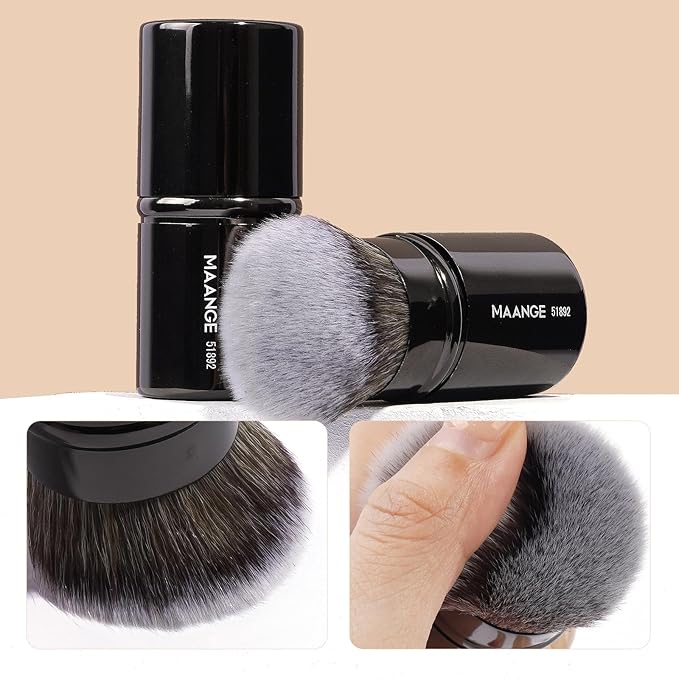 MAANGE 7pcs Makeup Brush Set Double Sided Kabuki Makeup Brushes Contour Brush for Foundation Liquid Powder Concealer Cream Cosmetics Bronzer Blending Blush Buffing Makeup Tools (Black)