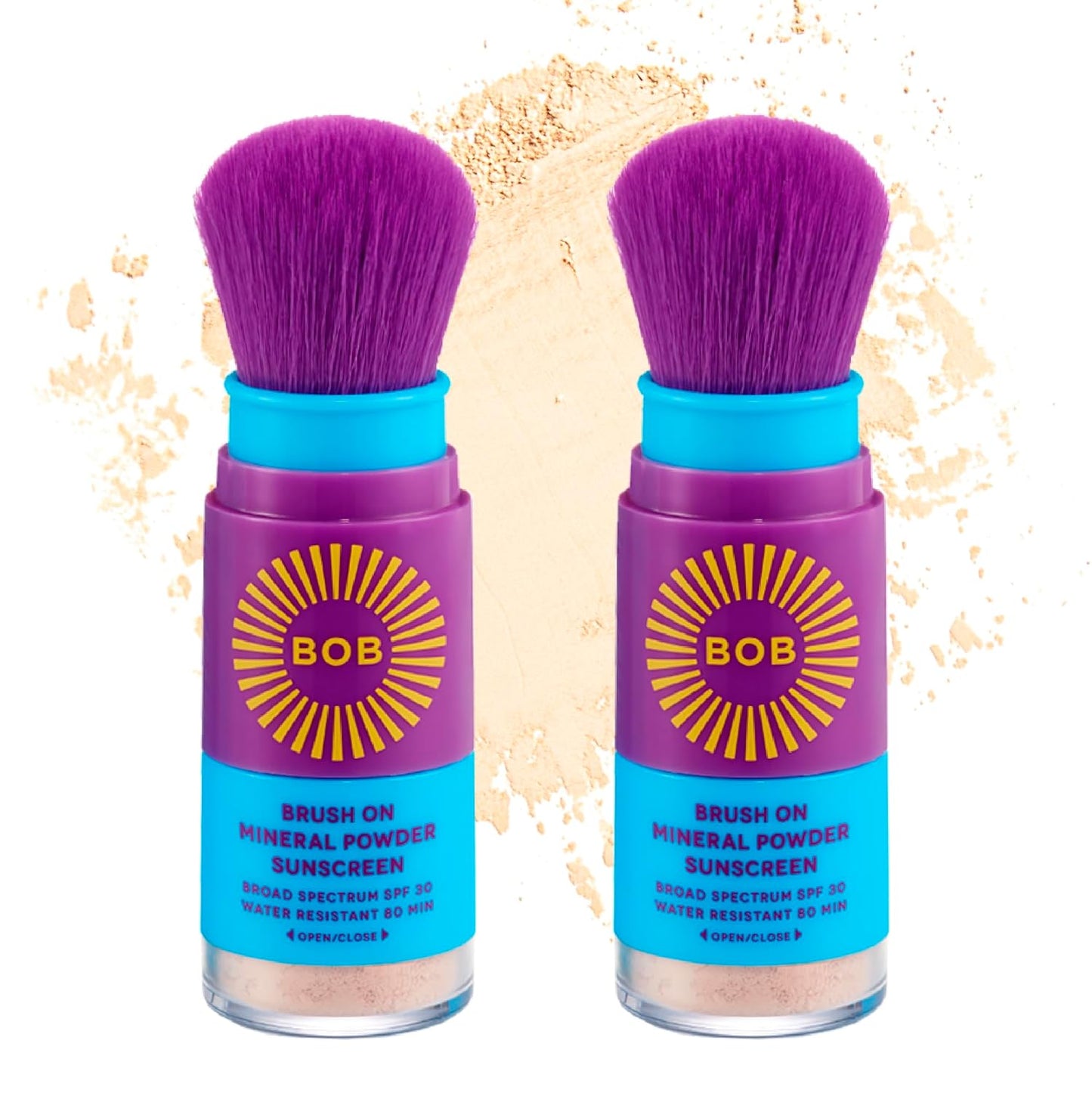 BOB KIDS SPF 30 Brush On Mineral Powder Sunscreen, Broad Spectrum Protection, Water Resistant 80 Mins, Fragrance Free, Easy to Apply for Kids & Babies, Mfg in USA, 2-Pack