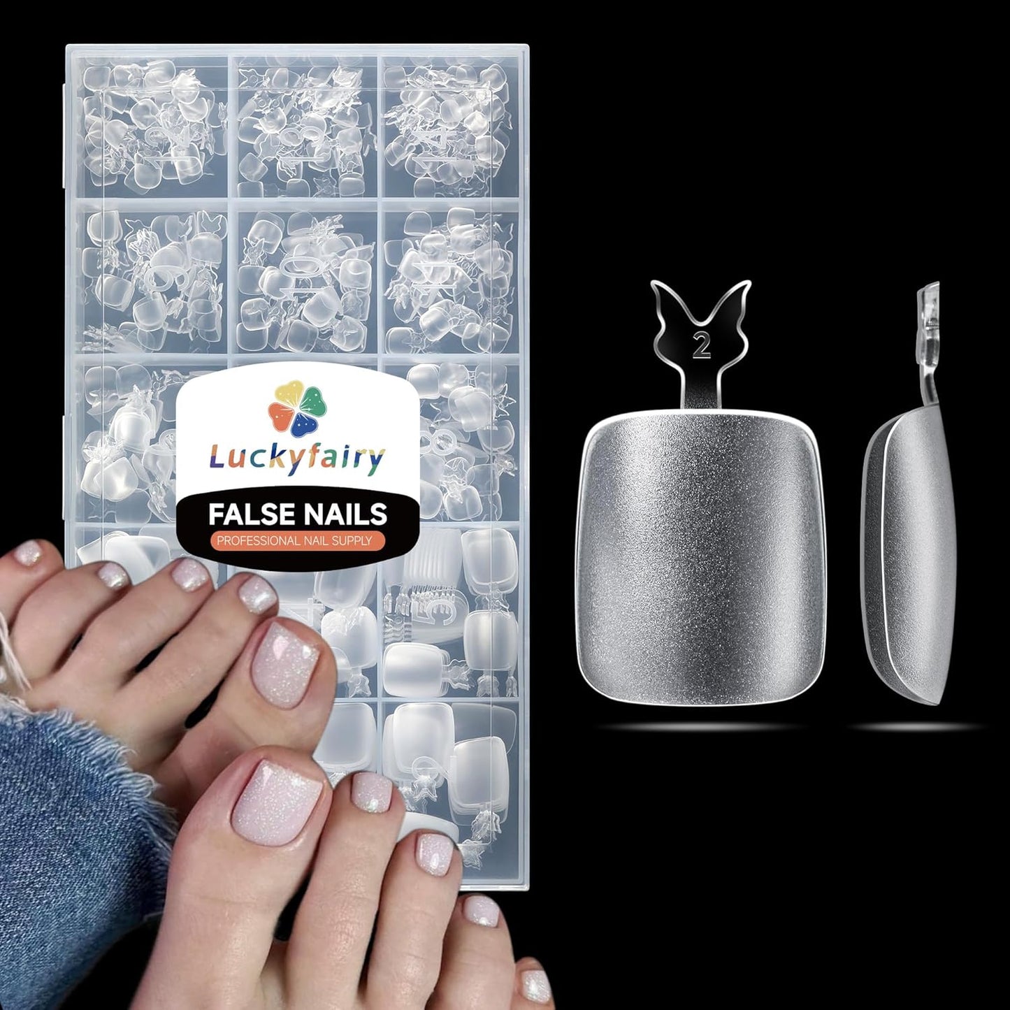 Square Toe Nail Tips 360Pcs Full Cover Big Wide Toe Nails Tips Matte Fake Toe Nail 15Sizes Soft Gel Pre-shape Clear Gel Toe Nail Press ons For Nail Extensions Home DIY Salon
