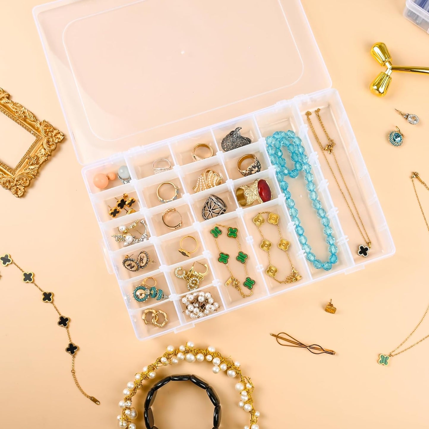 Plastic Organizer Container Box,36 Large Grids Clear Plastic Organizer Boxes with Adjustable Dividers Craft Organizers Box for Bead,Jewelry,DIY Crafts,Art,Small Items Storage (Clear-2pack-72 Grids)