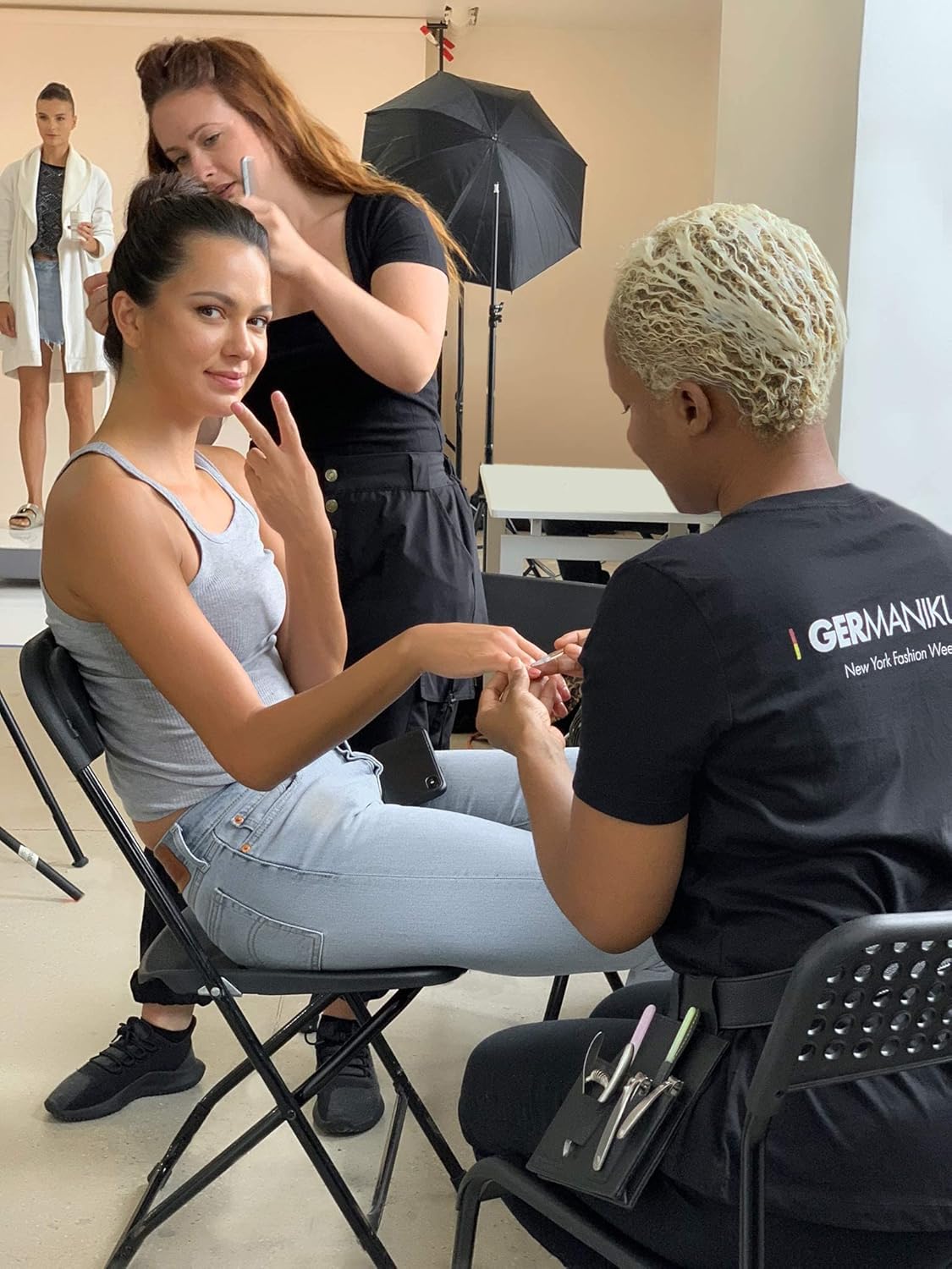 GERMANIKURE Gray Crystal Glass Nail File Set in Light Blue Leather Case – Handmade in Czech Republic – Professional Manicure & Pedicure Supplies – Glass Cuticle Stick, Pusher, Moon File