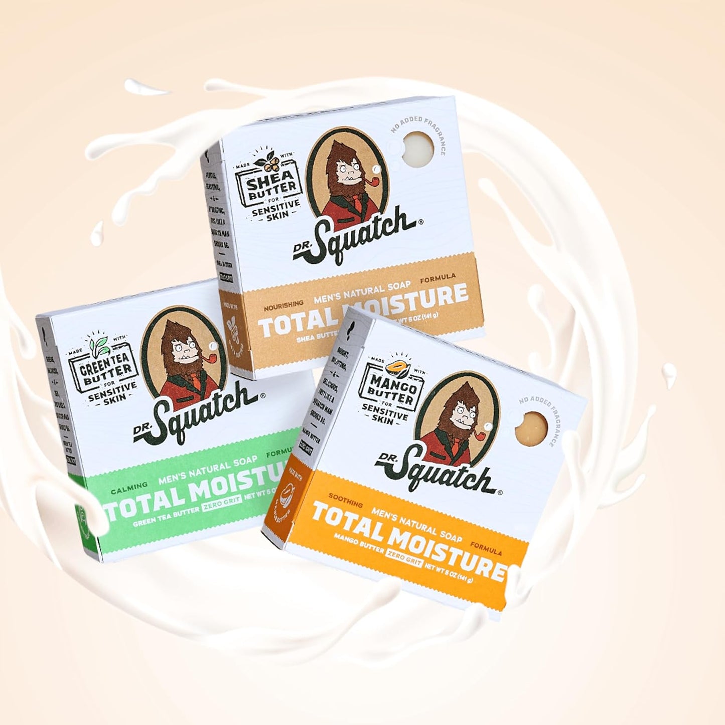 Dr. Squatch NEW Total Moisture Bar Soap for Men - No Added Fragrance Formulated for Sensitive Skin - Shea Butter (5 oz, 3-pack)