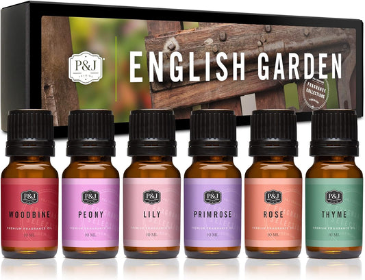 P&J Trading Fragrance Oil English Garden Set | Rose, Woodbine, Thyme, Primrose, Lily, Peonies Candle Scents for Candle Making, Freshie Scent, Soap Making Supplies, Diffuser Oil Scents