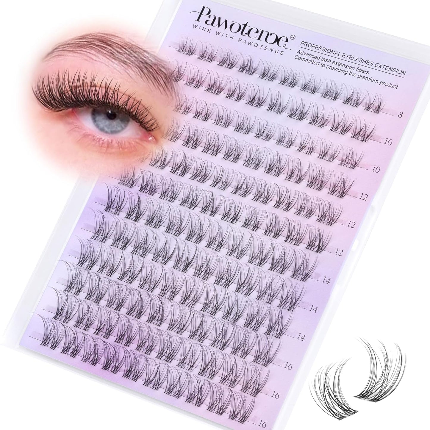 Pawotence Wispy Lash Clusters Natural Eyelash Clusters Invisible Band Individual Lashes 8-16mm Cluster Lashes Extension DIY Soft Comfortable False Eyelashes Cluster Natural Look