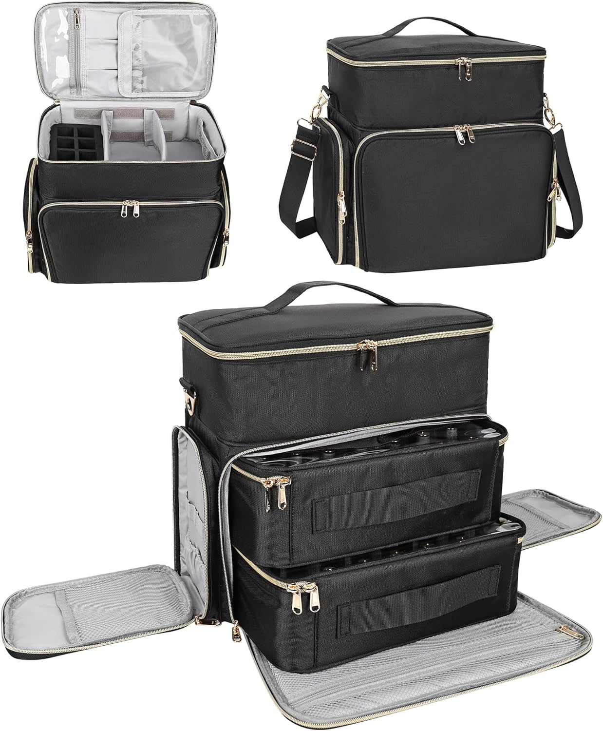 Nail Polish Organizer Case, Large Nail Polish Holder Hold 64 Bottles (15ml/0.5 fl.oz), Large Capacity for Nail Polish, Nail Lamp, Nail Art Accessories, 3 in 1 Storage Bags