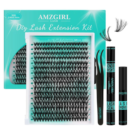 Lash Clusters Kit 320Pcs,30D Eyelash Extension Kit,Lash Bond and Seal Waterproof,Lash Remover for Individual Cluster Lashes Kit,Lash Applicator Tool for DIY Lash Extension Kit(D-Mix9-16mm Kit)