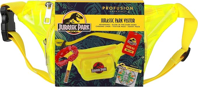 Profusion Cosmetics Jurassic Park Adventure Beauty Set - Experience the Thrills with the Jurassic Park Visitor Set - Face & Body Glow Gems, Chrome Liner, Collectors' Pass & Beauty Headband