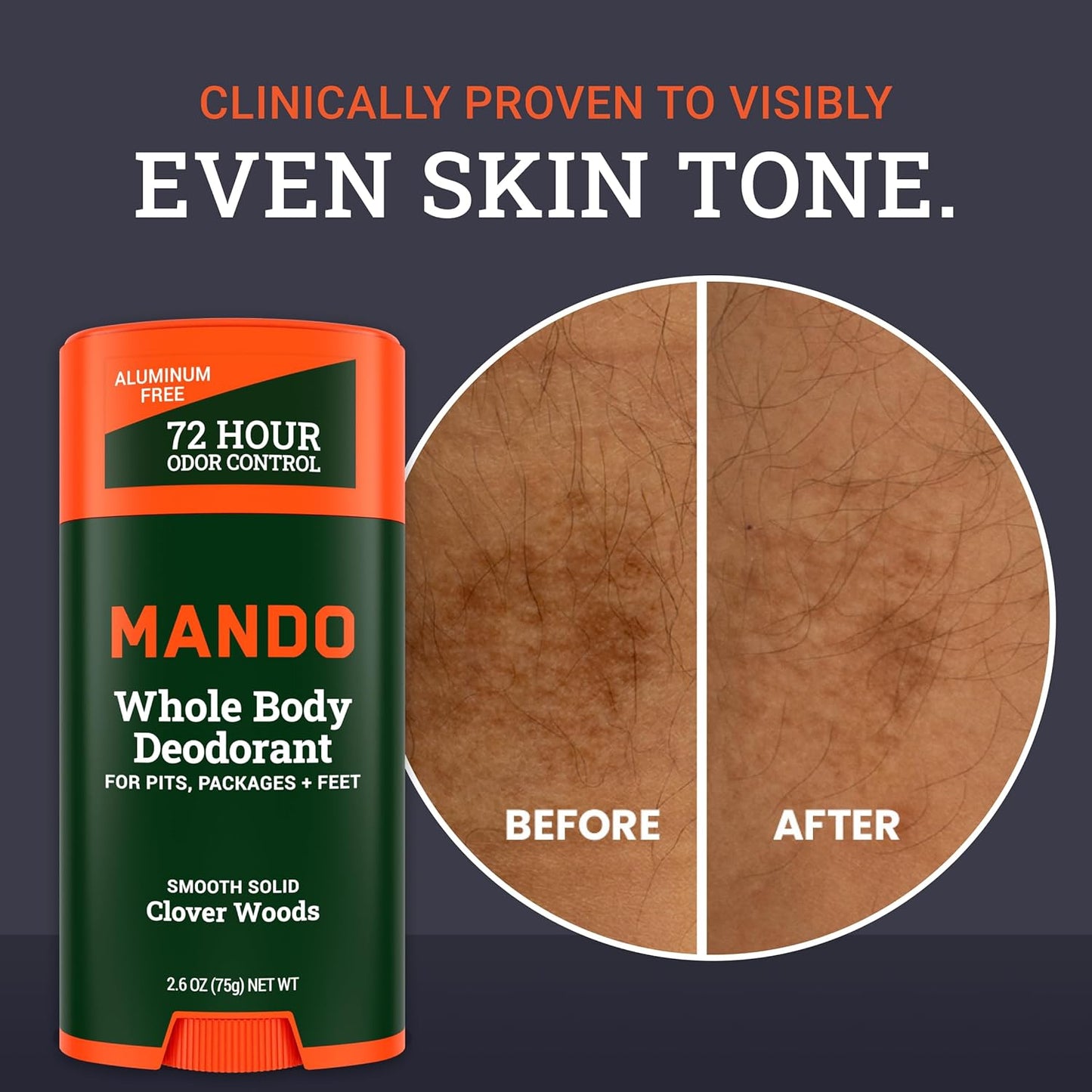 Mando Whole Body Deodorant For Men - Smooth Solid Stick - 72 Hour Odor Control - Aluminum Free, Baking Soda Free, Skin Safe - 2.6 Ounce (Pack of 2) - Clover Woods