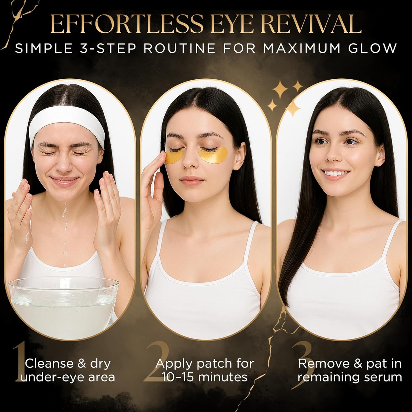 Undereye Mask Patches for Dark Circles, Puffiness & Wrinkles, Gold Eye Mask with Collagen, Caffeine & Hyaluronic Acid, Vegan & Cruelty-Free Eye Patches for Women and Men (24 Pairs)