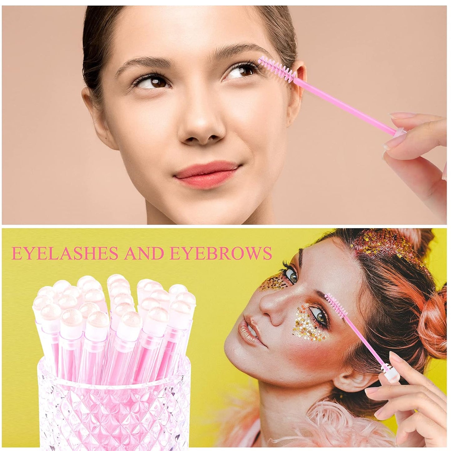 50pcs Eyelash brush Lash Wand Makeup tool Eyelash Extension supplies Cleaning brush Diamond Mascara sky pink