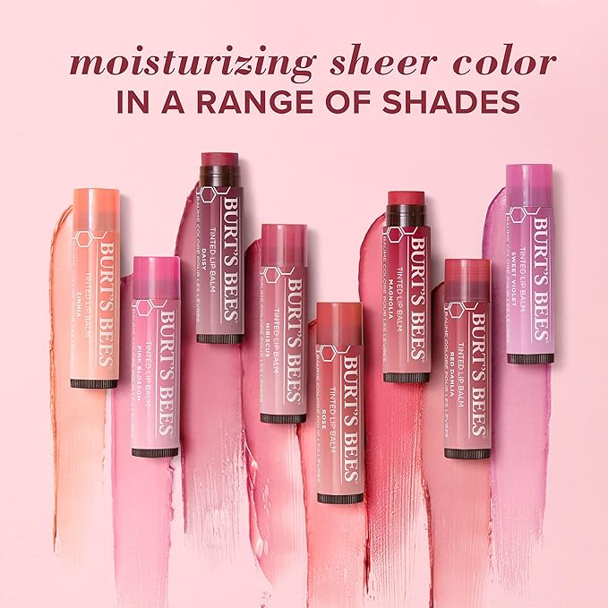 Burt's Bees Lip Tint Balm with Long Lasting 2 in 1 Duo Tinted Balm Formula, Color Infused with Deeply Hydrating Shea Butter for a Natural Looking Buildable Finish, Petal Rose (2-Pack)