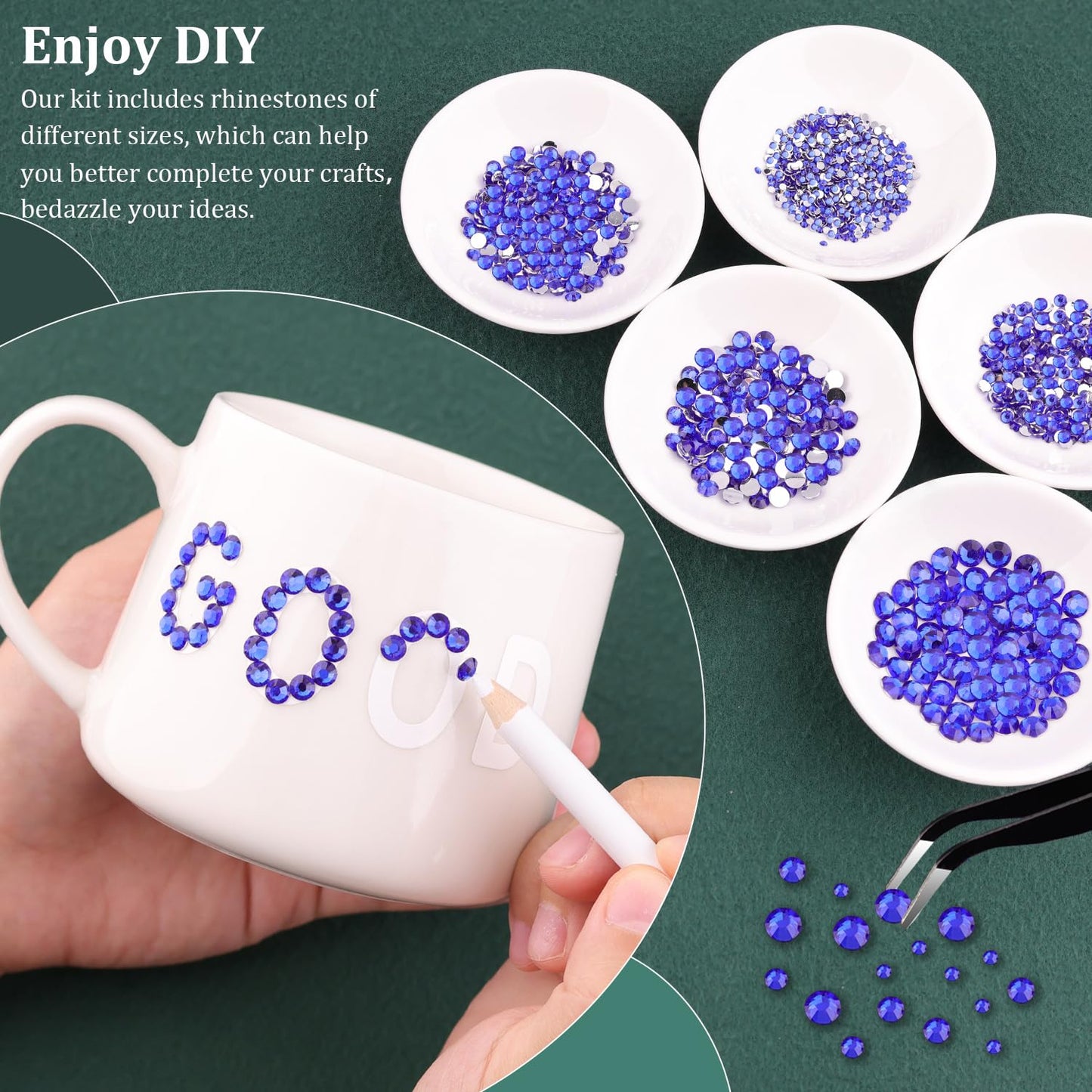 Resin Rhinestones for Crafting with B7000 Jewelry Glue, 1 Box Royal Blue Flatback Crystals with 3Pcs 10ml Glue for Bedazzling Crafts DIY Nail Art Makeup，Non Hotfix Gems for Clothing Shoes