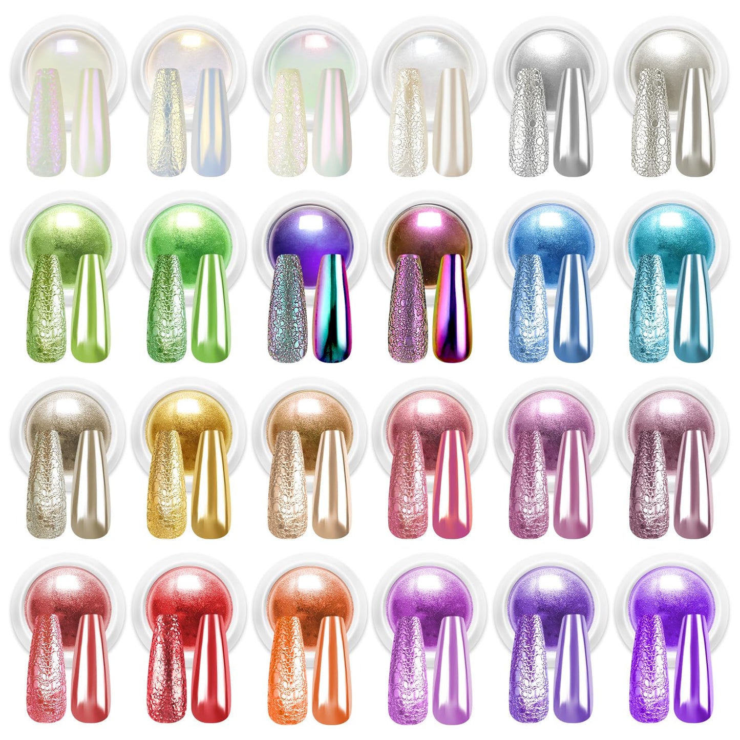 Chrome Nail Powder Set - Metallic Mirror Effect Holographic White Pearl Chrome Nail Powder for Gel Nails DIY Manicure Nail Art Decoration Gift for Women