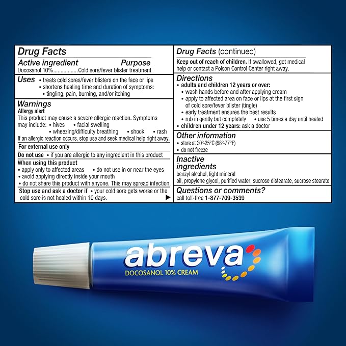 Abreva 10 Percent Docosanol Cold Sore Treatment, Fever Blister and Cold Sore Cream - 0.07 oz plus ChapStick Moisturizer Original Lip Balm - 0.15 oz Value Pack