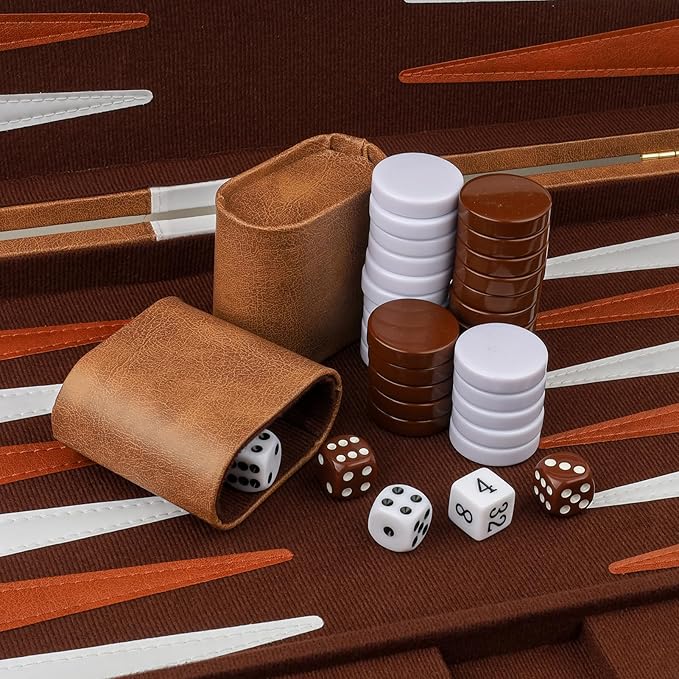 Backgammon Set 2 Players Classic Backgammon Sets for Adults Board Game with PU Leather Case Portable and Travel Backgammon Set (Retro Brown, 18inch)