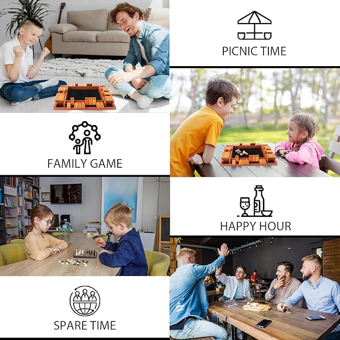 Upgraded 1-4 Players Shut The Box Dice Game, Wooden Board Table Family Game for Kids and Adults with 12 Dice, Classic Tabletop Math Game for Pub Classroom Party, Gift for Christmas Birthday