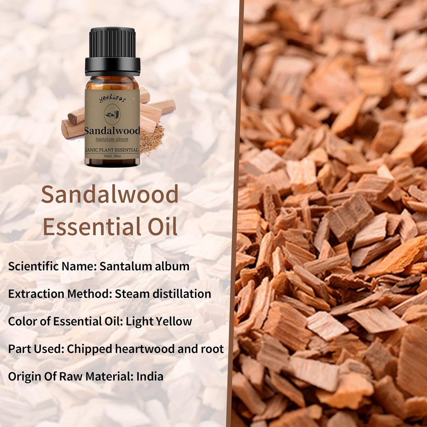 yethious Sandalwood Vetiver Essential Oil Set 100% Pure Organic Undiluted Aromatherapy Oils for Diffuser, Skin, Hair, Perfume, Soap, Candle Making 2 x 10ML