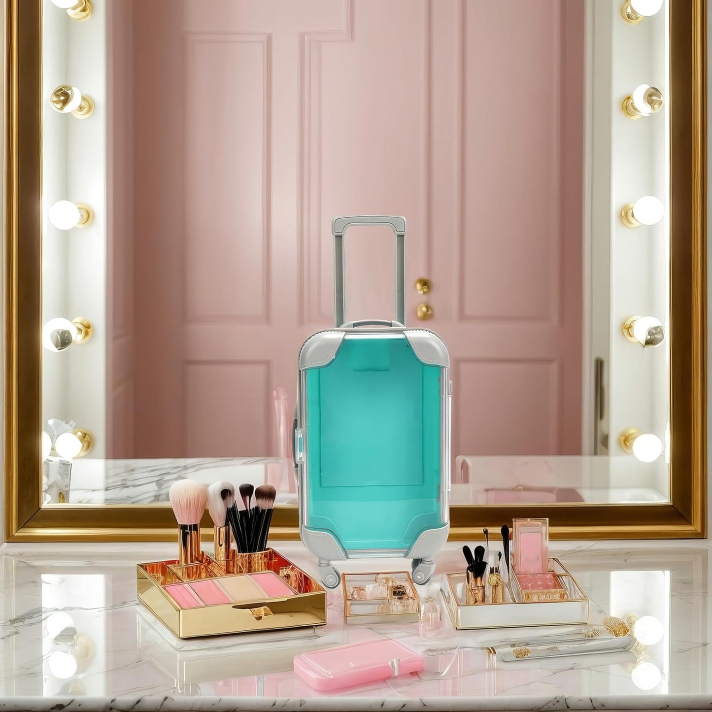 False Eyelash Storage Box, Portable Travel Organizer Mini Luggage False Eyelash Tray Makeup Tool (GREEN)