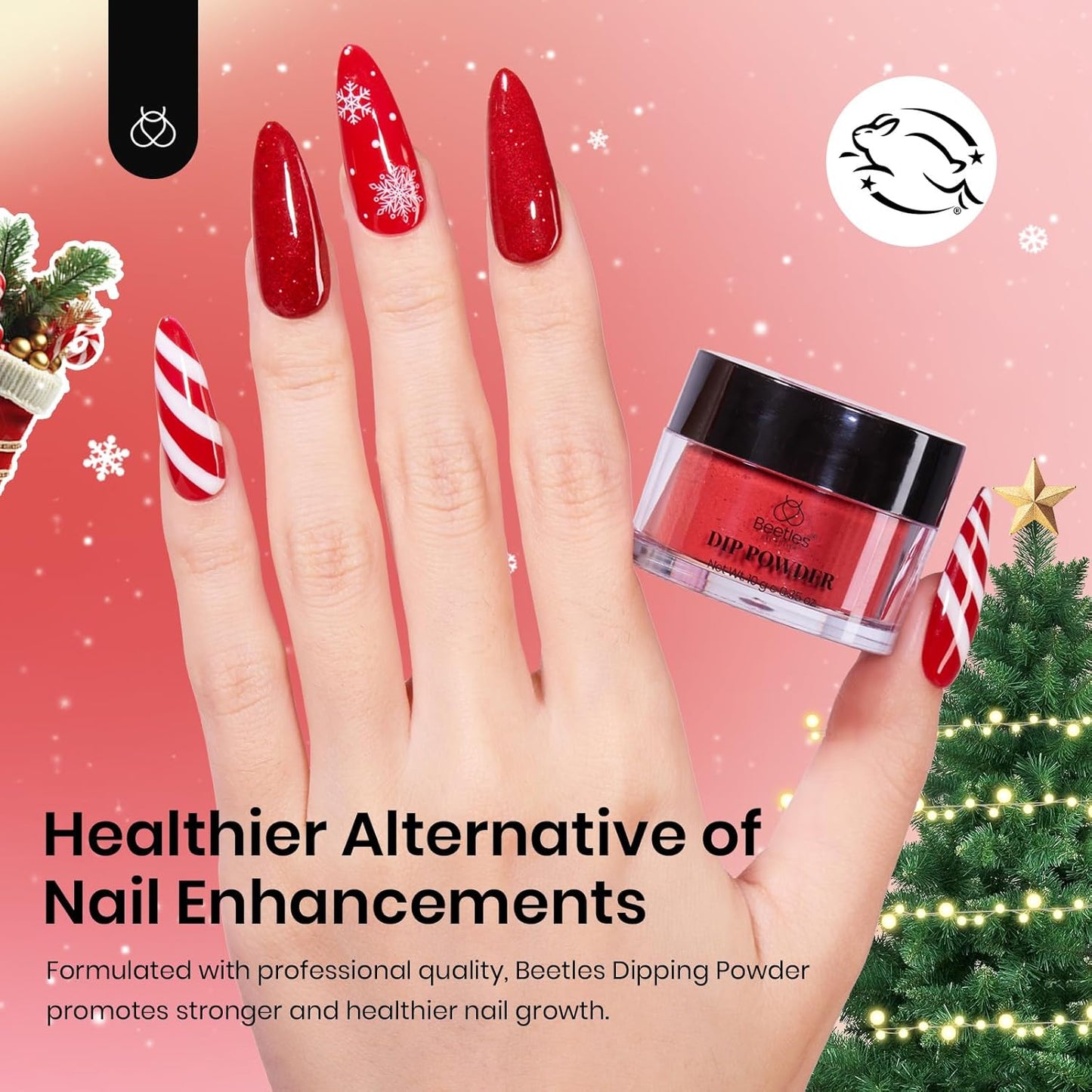Beetles Christmas Dip Powder Nail Set 6 Colors Red Green Glitter Silver Gold Dipping Powder Starter Kit Manicure DIY Salon for Women No Nail Lamp Needed Glossy Xmas Party