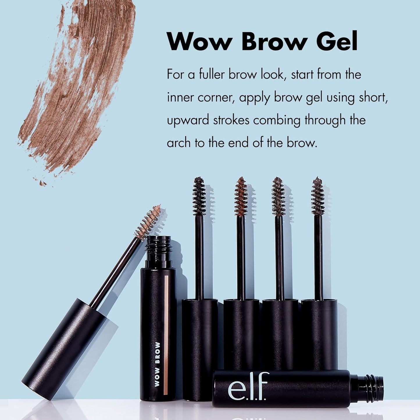 e.l.f. Wow Brow Gel, Volumizing, Buildable, Wax-Gel Hybrid, Creates Full, Voluminous-Looking Brows, Locks Brow Hairs In Place, Neutral Brown