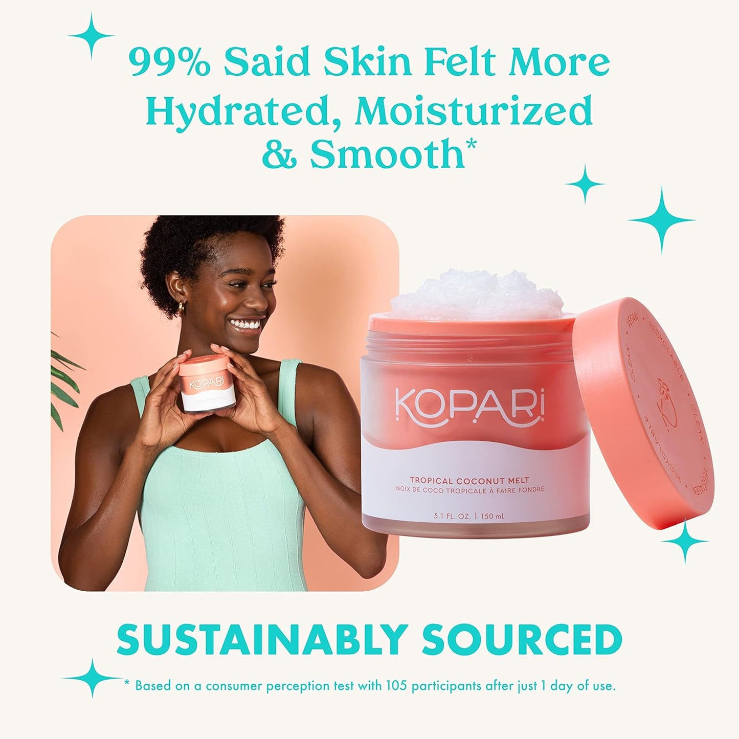 Kopari Organic Tropical Coconut Melt, Multi Purpose Moisturizer, 100% Unrefined Coconut Oil, Body, Hair and Face, Clean & All Natural, 5 oz