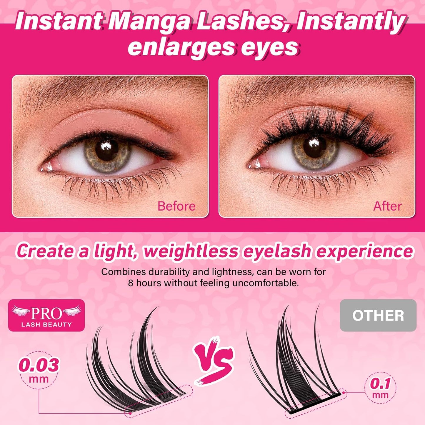 PROLASHBEAUTY Manga Lash Clusters Kit Wispy Eyelash Clusters DIY Lash Extension Kit Individual lashes Incisible Band Eyelash Extension Kit with Lash Glue, Tweezers Lash Brush (Genie,8-16mix)