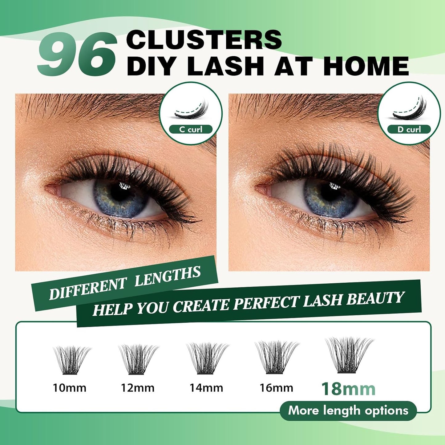 Lash Clusters,96 Pcs Cluster Lashes D Curl 12mm DIY Lash Extensions Eyelash Clusters,KEYYOU Volume Wispy Individual Lashes Soft&Comfortable Easy DIY at Home(Y04,D-12mm)